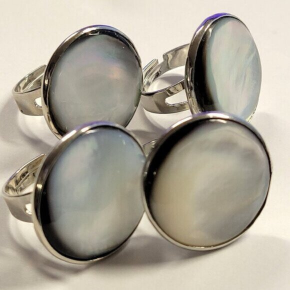 Natural Mother of Pearl Ring, Handmade Ring with Adjustable Band - Picture 5 of 15